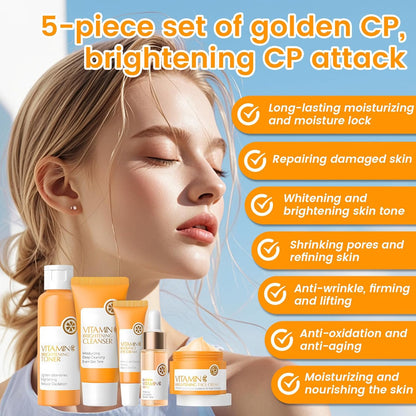 Vitamin C Skin Care Kit, 5 Piece Skincare Kit with Vitamin C Cream, Cleanser, Eye Cream, Serum, Tonic, Full Face Skincare Kit for Radiant Skin
