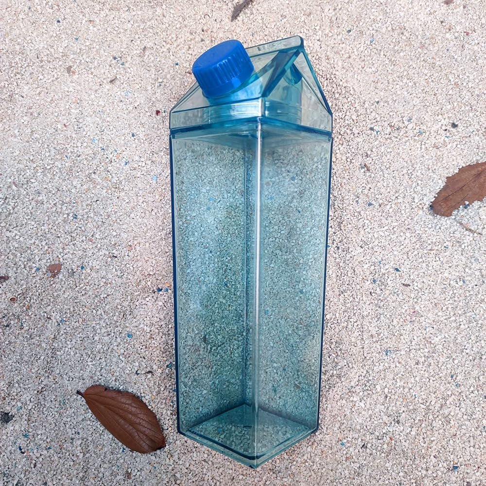 1000ml/34oz Cute Leakproof Clear Milk Carton Water Bottle Portable Drinkware for Outdoor Climbing Tour or Camping