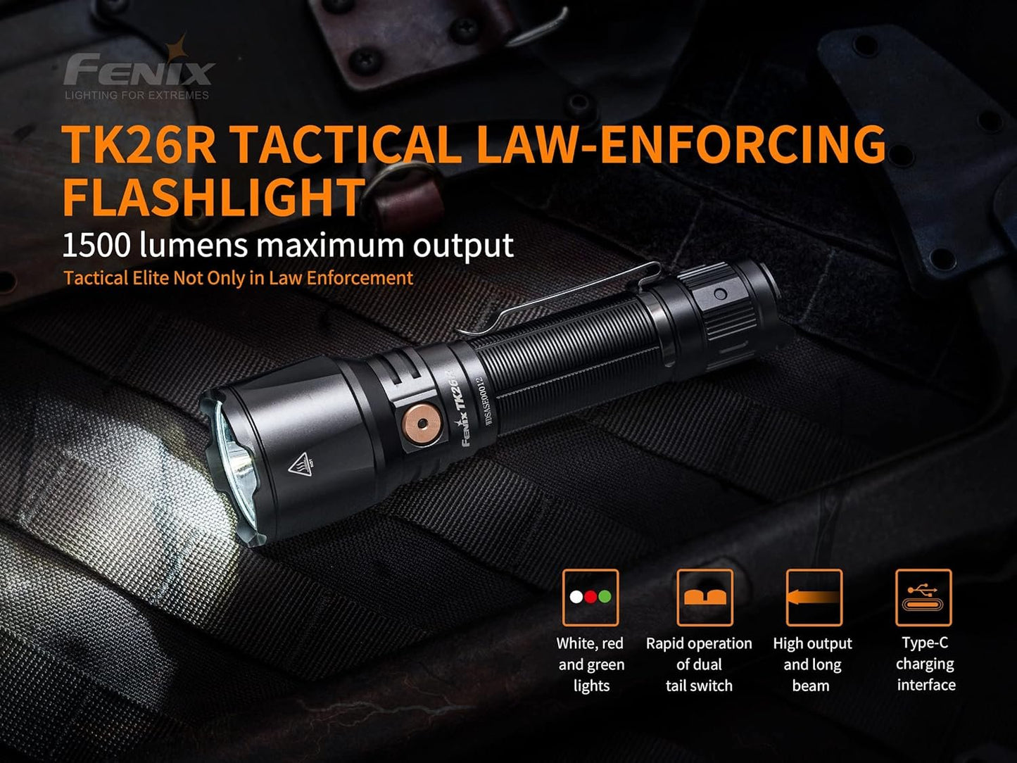 Fenix TK26R 1500 Lumen Multi Color Rechargeable Tactical Flashlight ** Canadian Edition