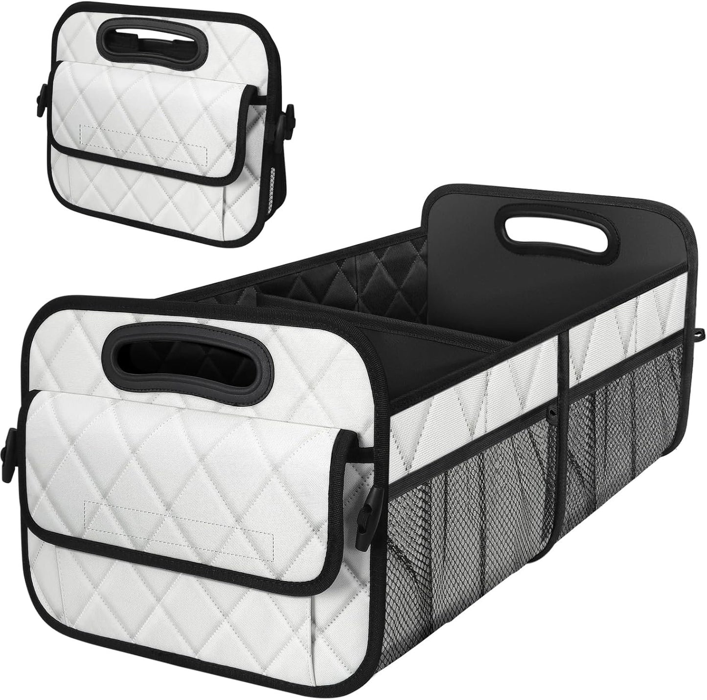 Deosk Trunk Organizer with 6 Pockets - Car Storage Accessory for SUVs, Minivans, and Trucks - 50L Waterproof Polyester (Medium, Beige)