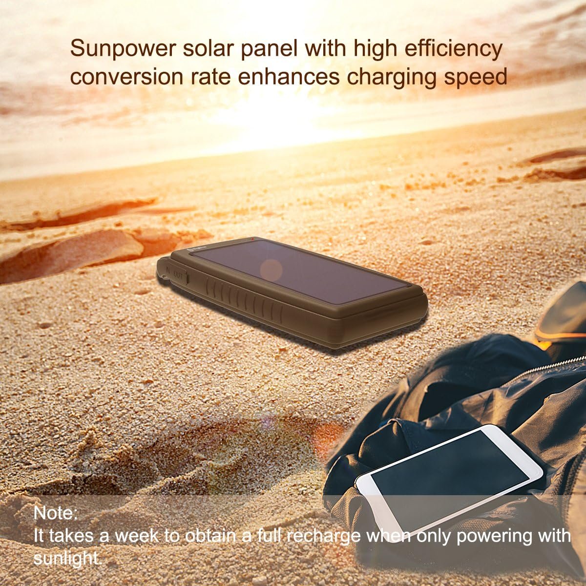 15000mAh Solar Battery Charger BigBlue Solar Charger with Dual USB-A Port, Portable Solar Power Bank with IPX4 Waterproof, Solar Panel Battery Pack with Flashlight for Camping or Hurricane(Black)