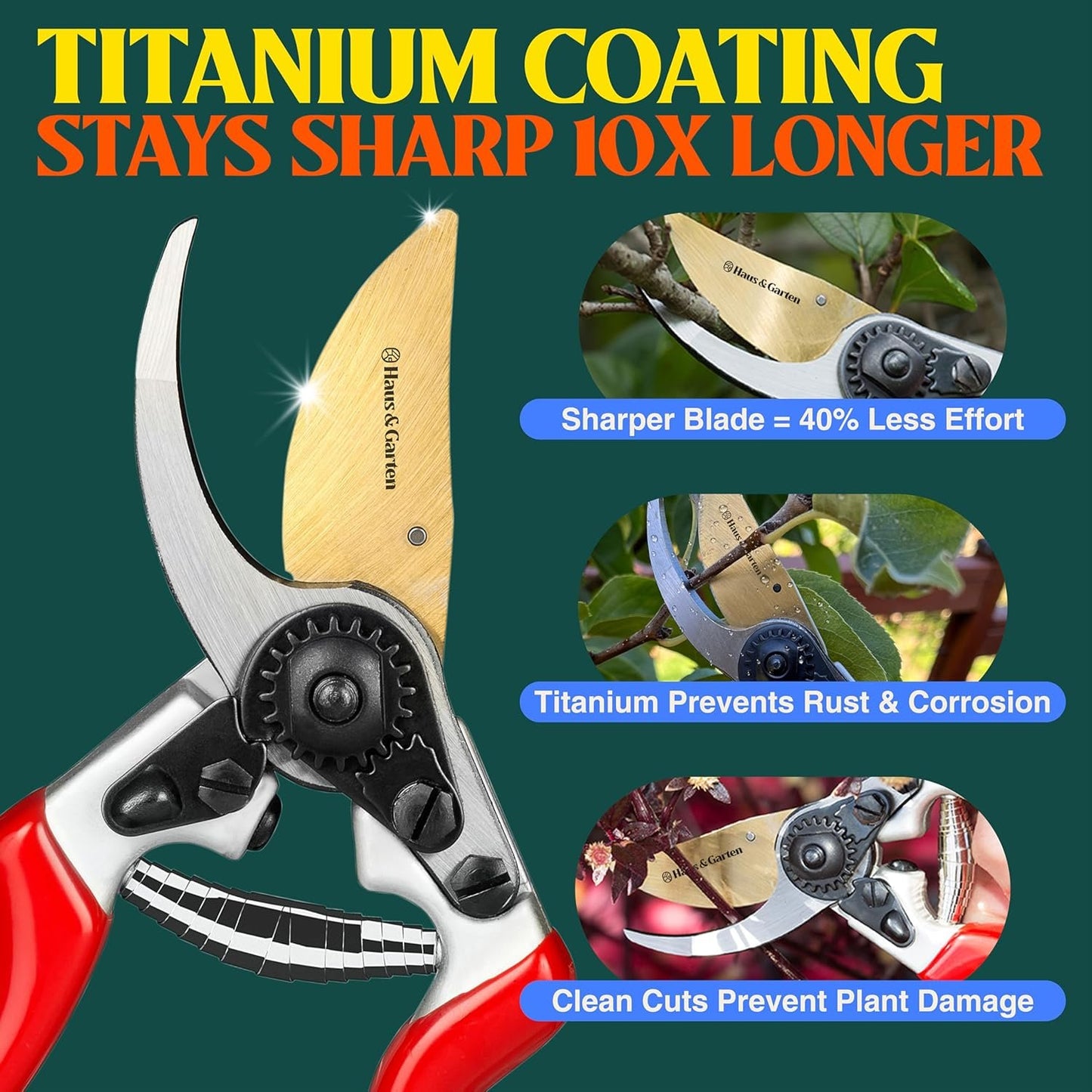EnduroPRO Titanium Pruning Shears - Best Garden Shears Tree Trimmer Hand Pruner - Ideal BranchHedge Shrub & Bush Clippers -Razor Sharp Bypass Secateurs Ergonomic Gardening Tool for Effortless Cuts