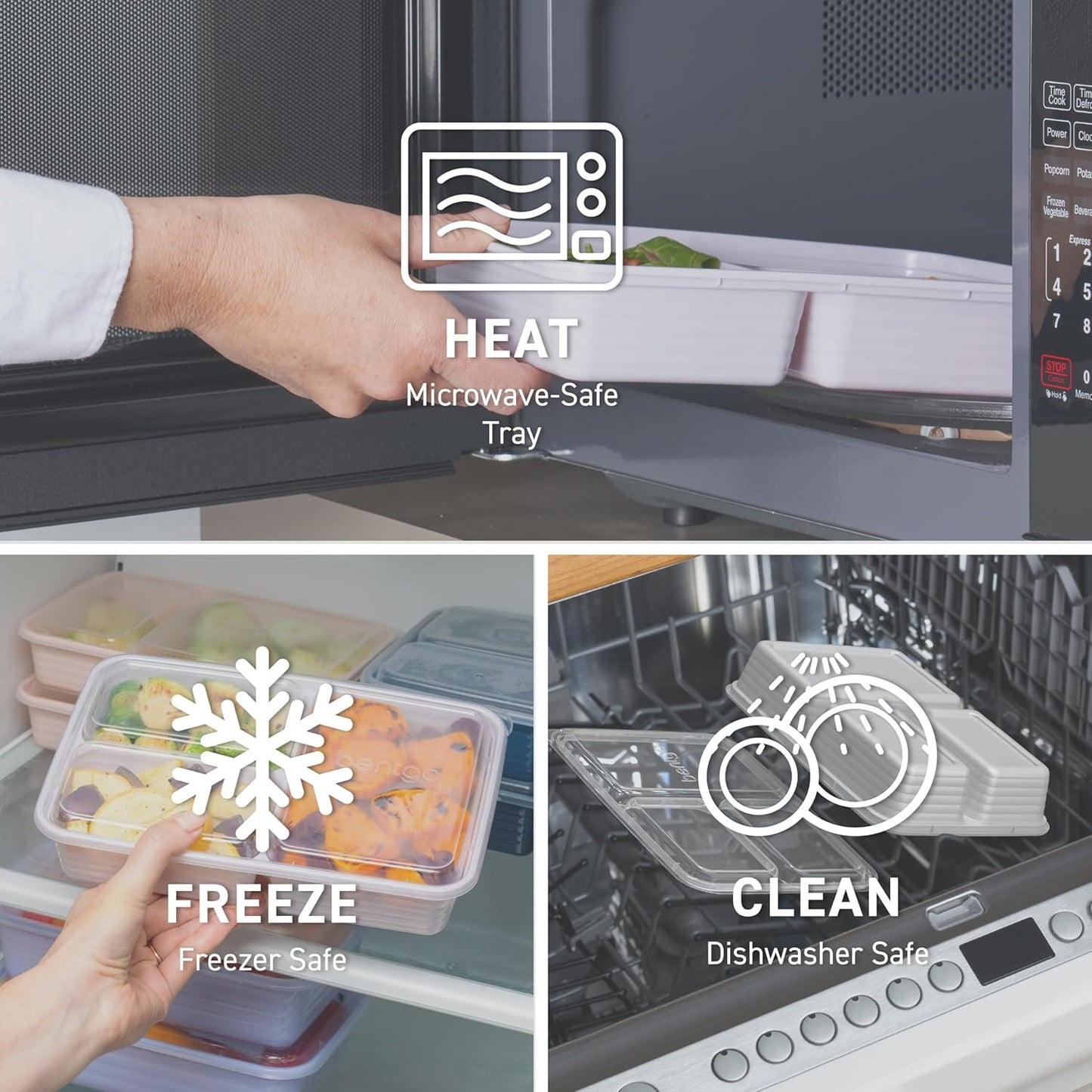 Bentgo Prep 3-Compartment Meal-Prep Containers with Custom-Fit Lids - Microwaveable, Durable, Reusable, BPA-Free, Freezer and Dishwasher Safe Food Storage Containers - 10 Trays & 10 Lids (Silver)