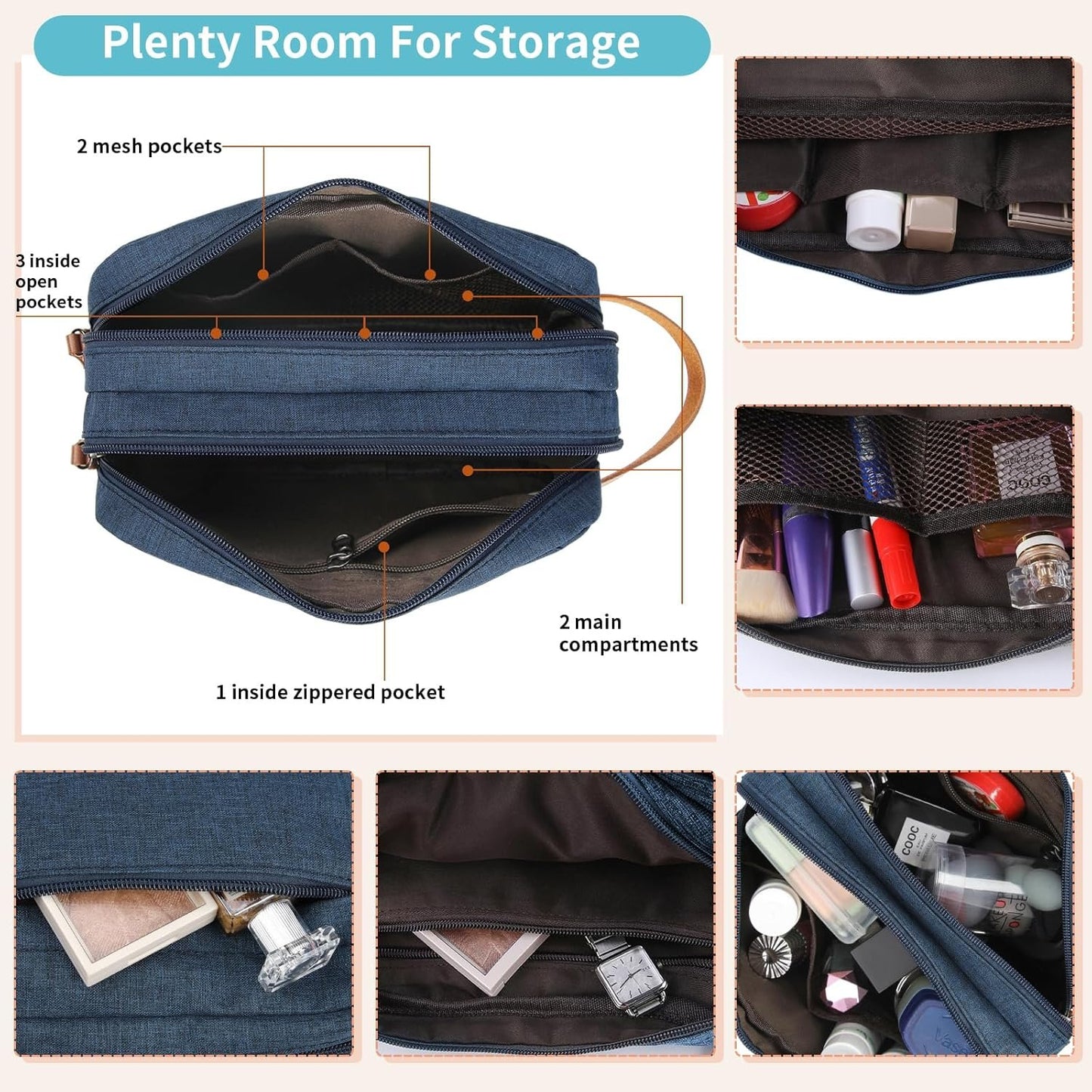 Toiletry Bag Oxford Cloth Toiletry Bag for Men and Women Portable Travel Shaving Dopp Kit Water-Resistant Cosmetic Bag Travel Organizer Storage for Accessories, Blue