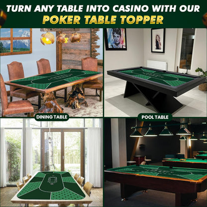 Poker Mat 70 x 35 Inch/180x90cm - 8-10 Players Texas Hold'em Poker Rubber Mat Poker Topper for Tables, Folding Portable Poker Table Top with Carrying Bag for Poker Games, Blackjack, Casino (Green)