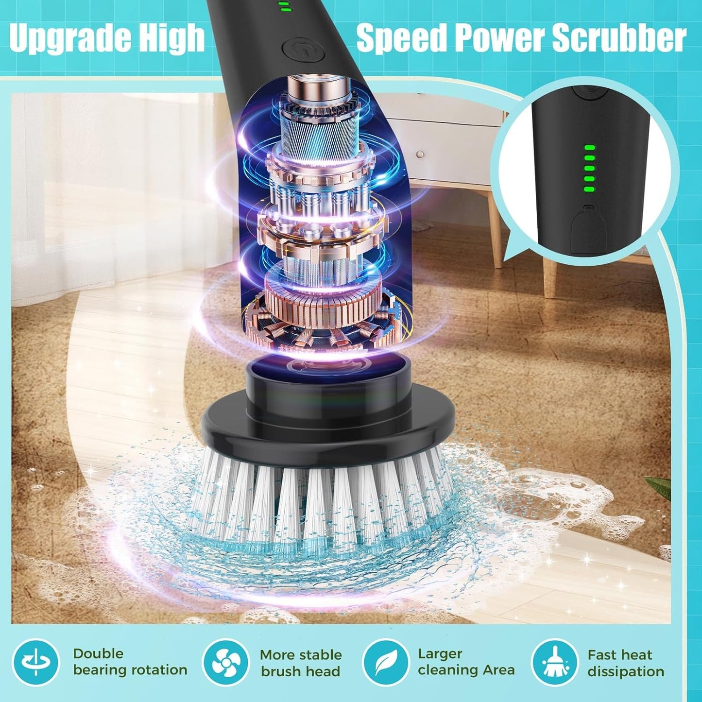 YKYI Electric Spin Scrubber,Bathroom Cleaning Brush, Electric Cleaning Brush with 8 Replaceable Brush Heads,2-Speed Shower Cleaner Brush with Long Handle for Bathroom, Tub, Kitchen, Window