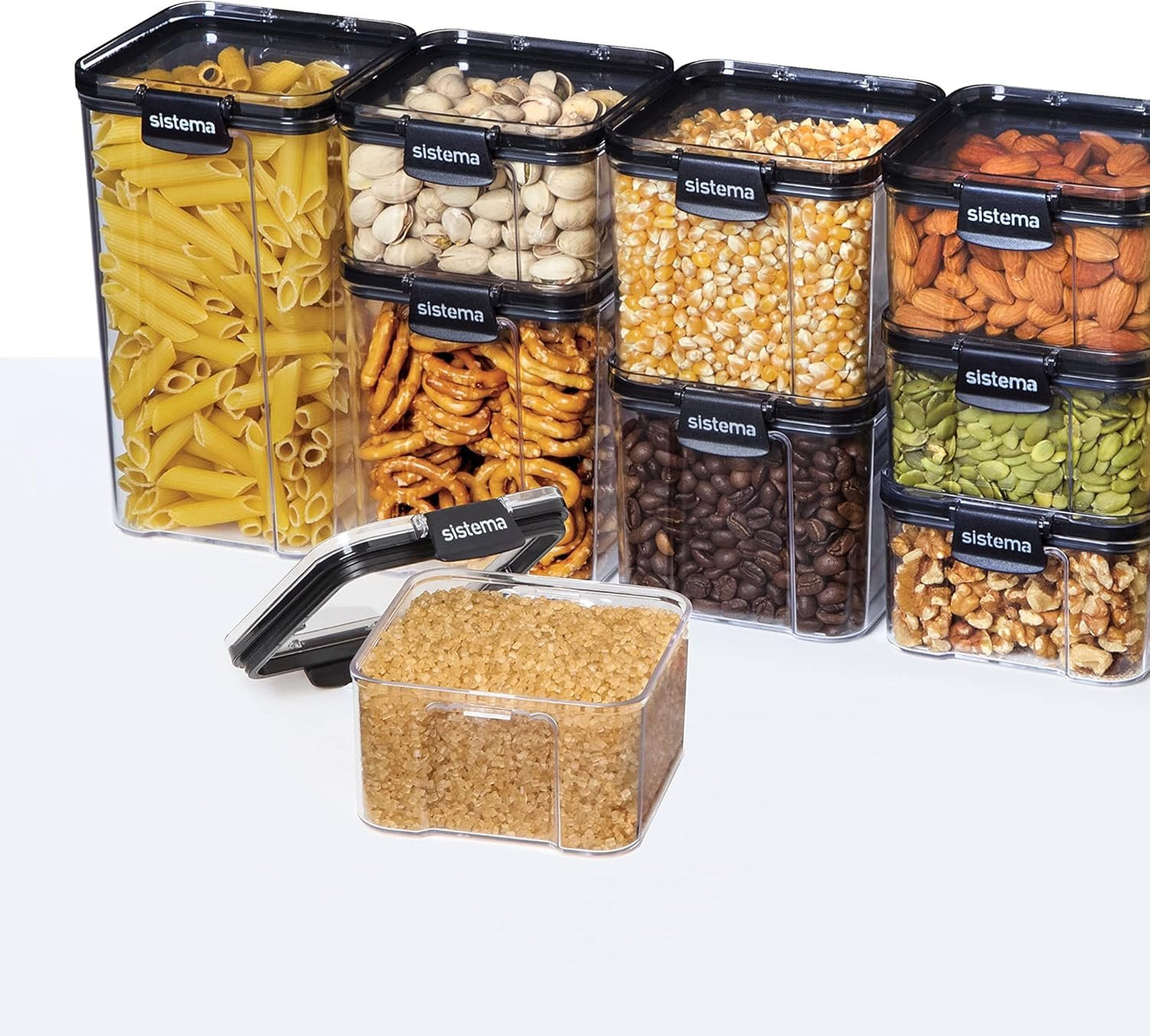 Sistema Ultra Tritan Airtight Pantry Storage Container | 2.75 Litre Large Food Storage Container | Stackable | with Locking Clips | BPA-Free | Clear with Black Accents