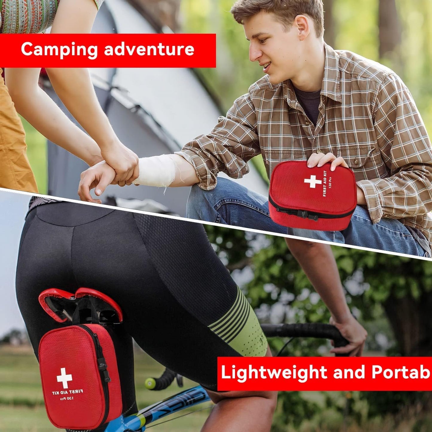 AUSELECT First Aid Kit, 130PCS Travel First Aid Kitï¼ŒEmergency Survival Hiking Kit, Family First Aid Camping Bag,Waterproof Medical Pouch for Travelï¼ŒOutdoor,Workplace, Home, Garage, Emergency Bag