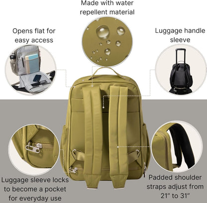 Baggallini Tribeca Expandable Travel Laptop Backpack Water-Resistant Nylon Work Bag w/Organization, Padded Sleeve & RFID Tech, Sage Twill, One Size