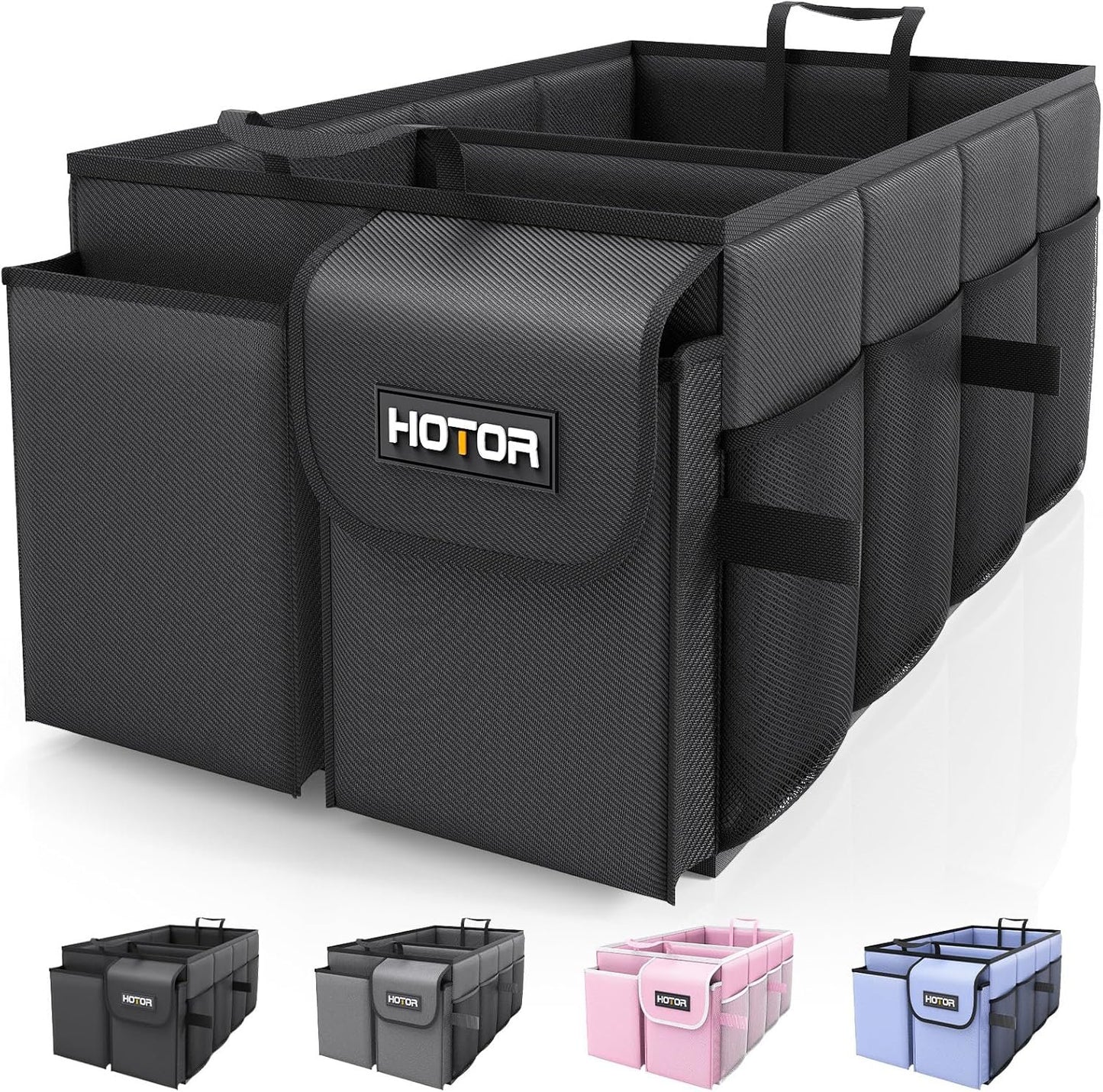 HOTOR Trunk Organizer - Car Organizer, Foldable Trunk organizer for SUVs & Sedans, Car Accessories, Tools, Sundries, 2 Compartments, Black