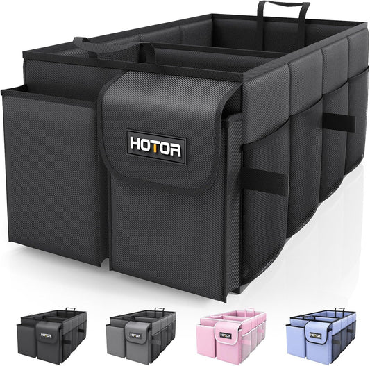 HOTOR Trunk Organizer - Car Organizer, Foldable Trunk organizer for SUVs & Sedans, Car Accessories, Tools, Sundries, 2 Compartments, Black