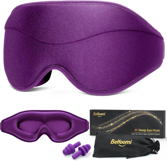BeHoomi Sleep Mask, Premium Eye Mask for Sleeping, Completely Blackout, Superior Soft Comfort, Upgraded 3D Ergonomic Designed Sleeping Mask for Home, Office, Travel, Meditation, Yoga, Purple