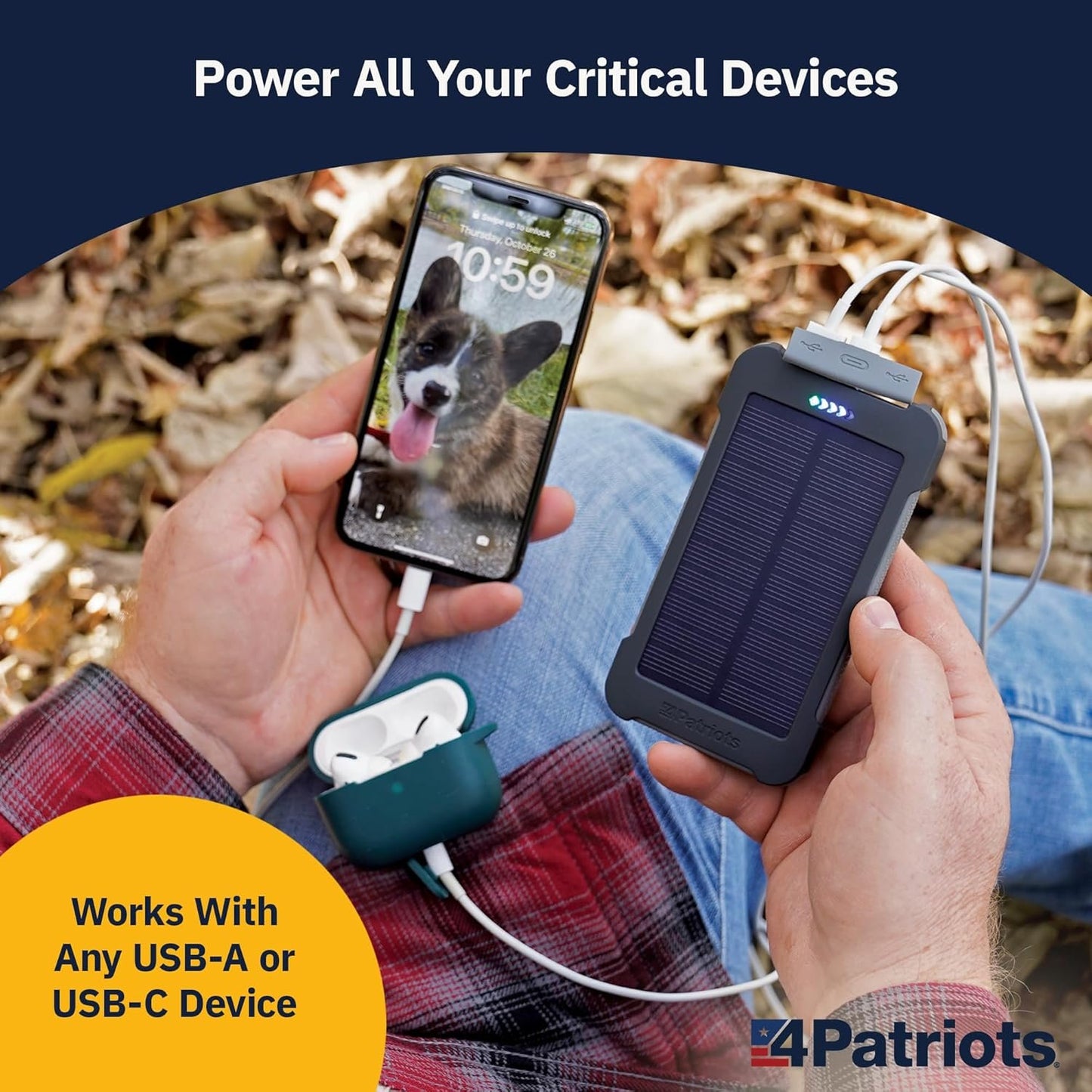 4Patriots Patriot Power Cell CX: Emergency Solar Power Bank with USB-C Fast-Charging Port