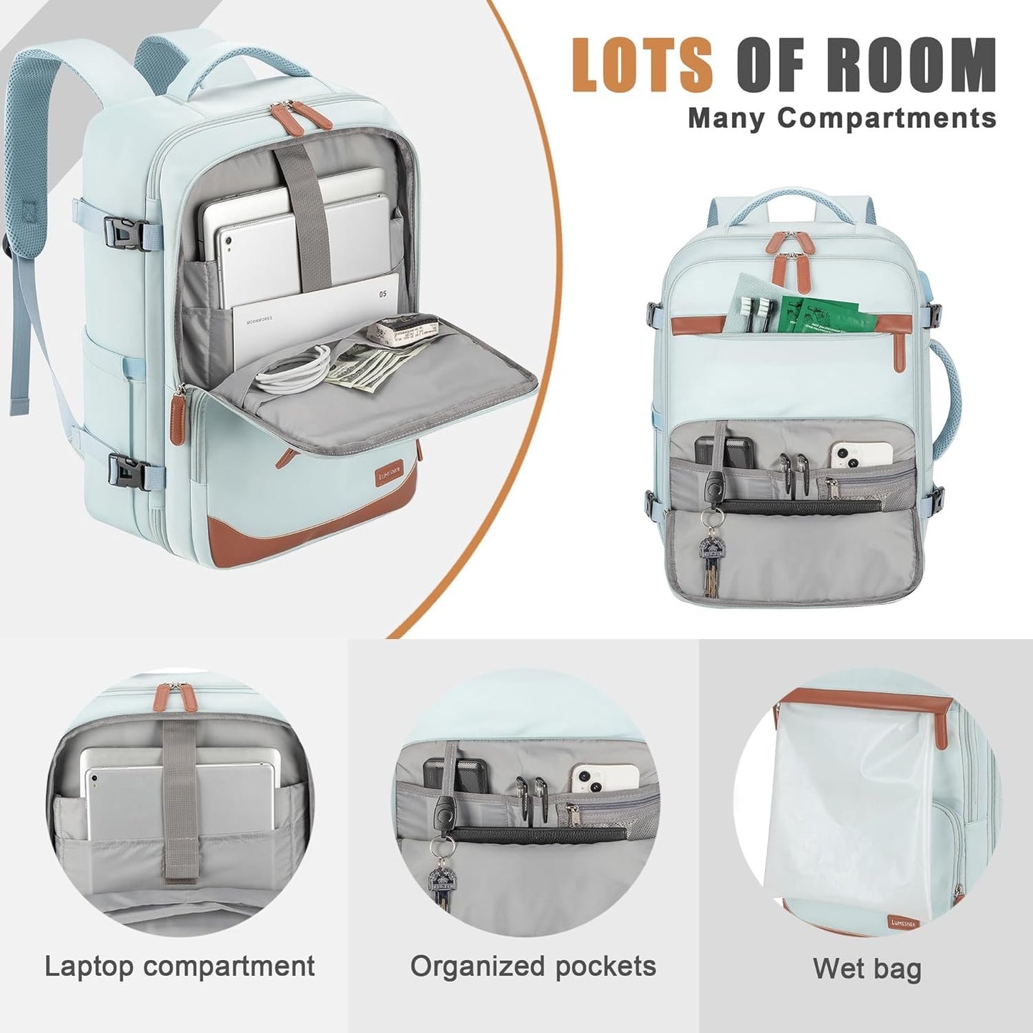 Velaybor 40L Travel Backpack with USB Charging Port|Waterproof Carry-On Bag|Business Laptop Backpack for Men & Women