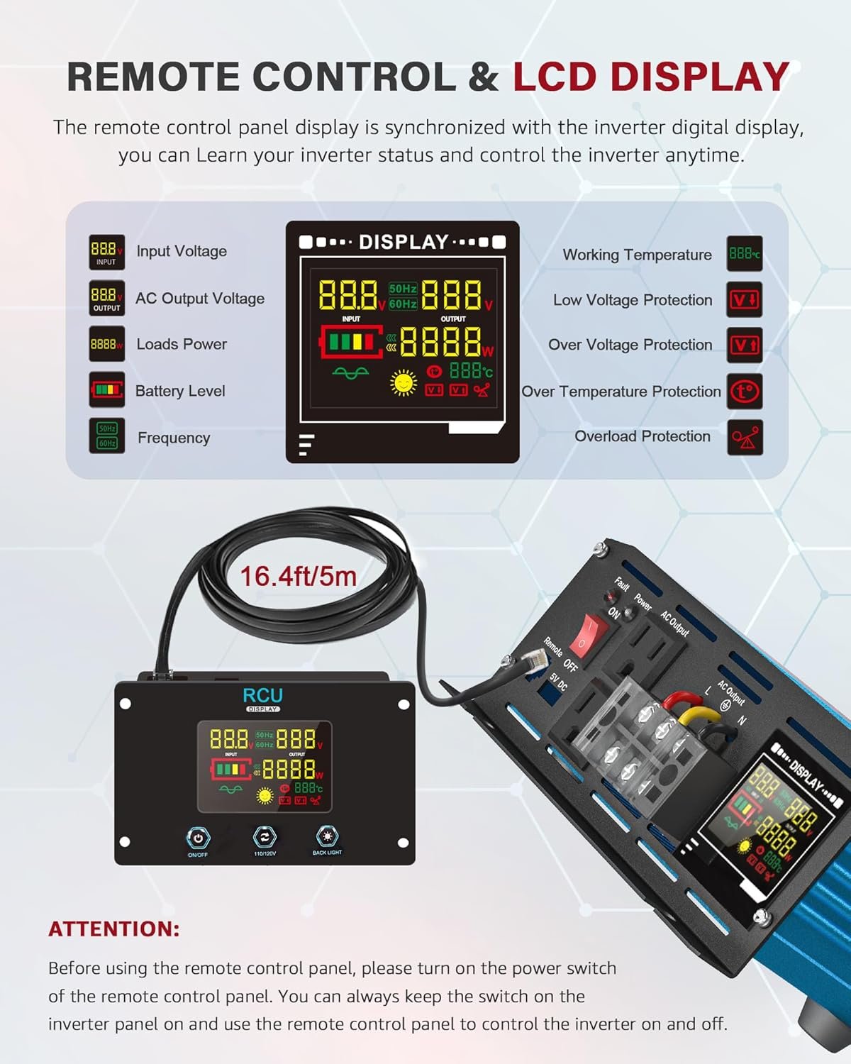 LCYMW 3000 Watt Inverter Pure Sine Wave DC 12V to 110V AC Power Inverters with 3 AC Charger Outlets, Car Inverter Solar Power Inverters for Vehicles Home with LCD Display and 2.4A USB Charging Ports