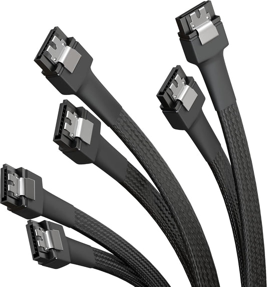 KabelDirekt â€“ 3x SATA 3 cables 6Gb/s â€“ 30cm, straight connector (data cable, 6Gbit/s, SATA III/Serial ATA, L connector, set of 3 cables, connects hard drives/SSDs/hard disks to the motherboard, black)