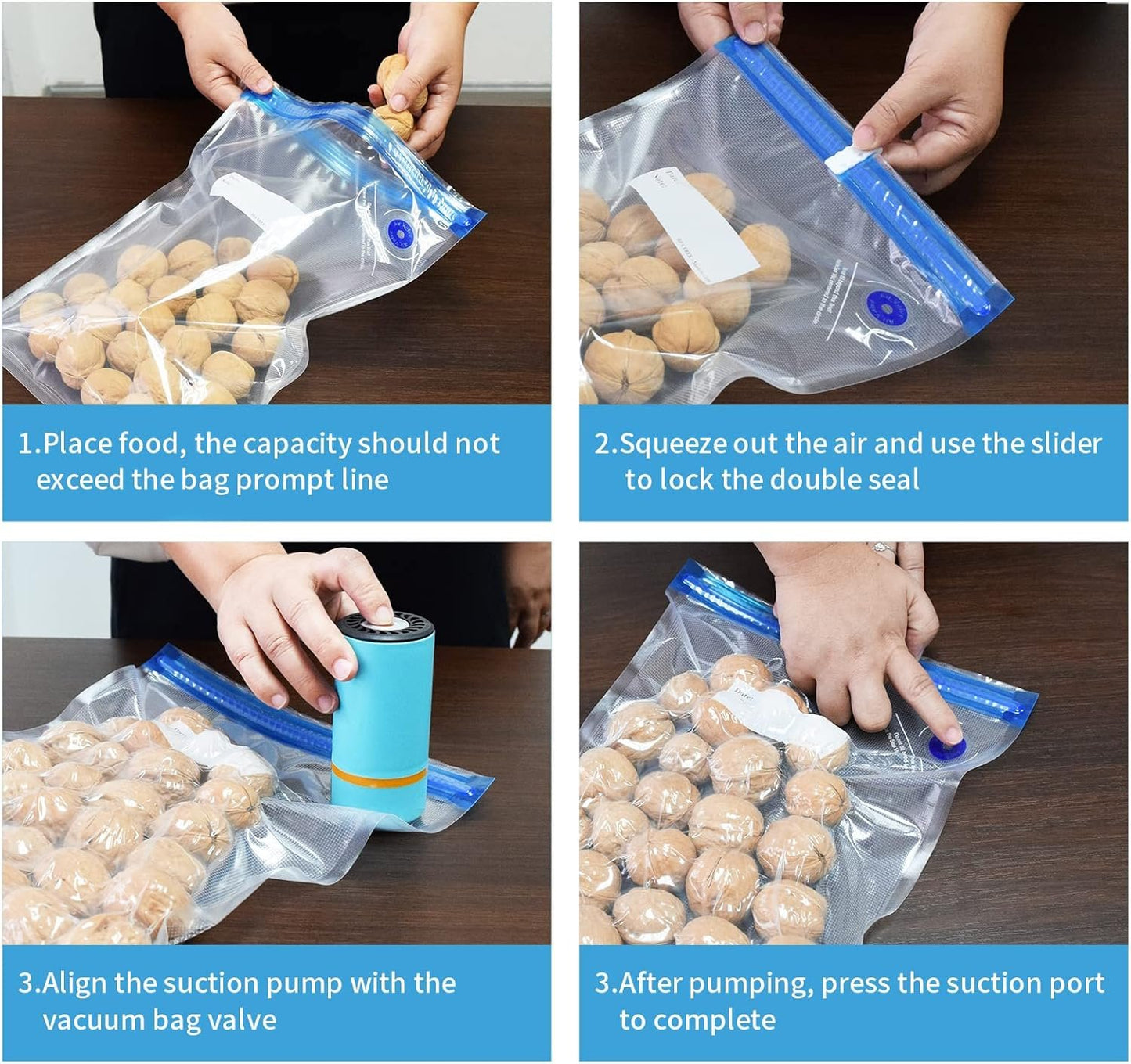 Reusable Sous Vide Bags, 20 PCS 3 Sizes (10 Pcs 8.5"x8", 5 Pcs 11"x 10" and 5 Pcs 13.5"x 10") Vacuum Sealer Zipper Bags for Food Storage, 3-in-1 Large Sous Vide Vacuum Bag for Meal Prep or Storage