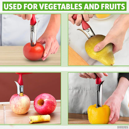 Apple Corer Tool â€“ Apple Core Remover with Ergonomic Plastic Red Handle, Durable Food-Safe Stainless Steel, 7.3" Easy to Use and Clean, Corer Tool Kitchen Essential for Fruit And Vegetable Prep