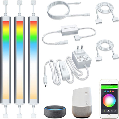 Smart Under Cabinet Lighting Strip Lights White and Multi Color Work With Amazon Alexa Google Home Dimmable for Show Case, TV Back Lights, Kitchen Counter, Book Case, Under Bed (3 Lights Bar kit)