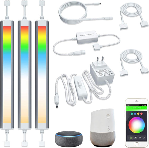 Smart Under Cabinet Lighting Strip Lights White and Multi Color Work With Amazon Alexa Google Home Dimmable for Show Case, TV Back Lights, Kitchen Counter, Book Case, Under Bed (3 Lights Bar kit)