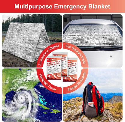 Rasupro 9 Pack Emergency Blankets, Outdoor Survival Emergency Insulated Gear, Mylar Thermal Space Insulated Blanket, Perfect for Camping, Hiking, Running, Marathon, Wilderness Rescue or First Aid
