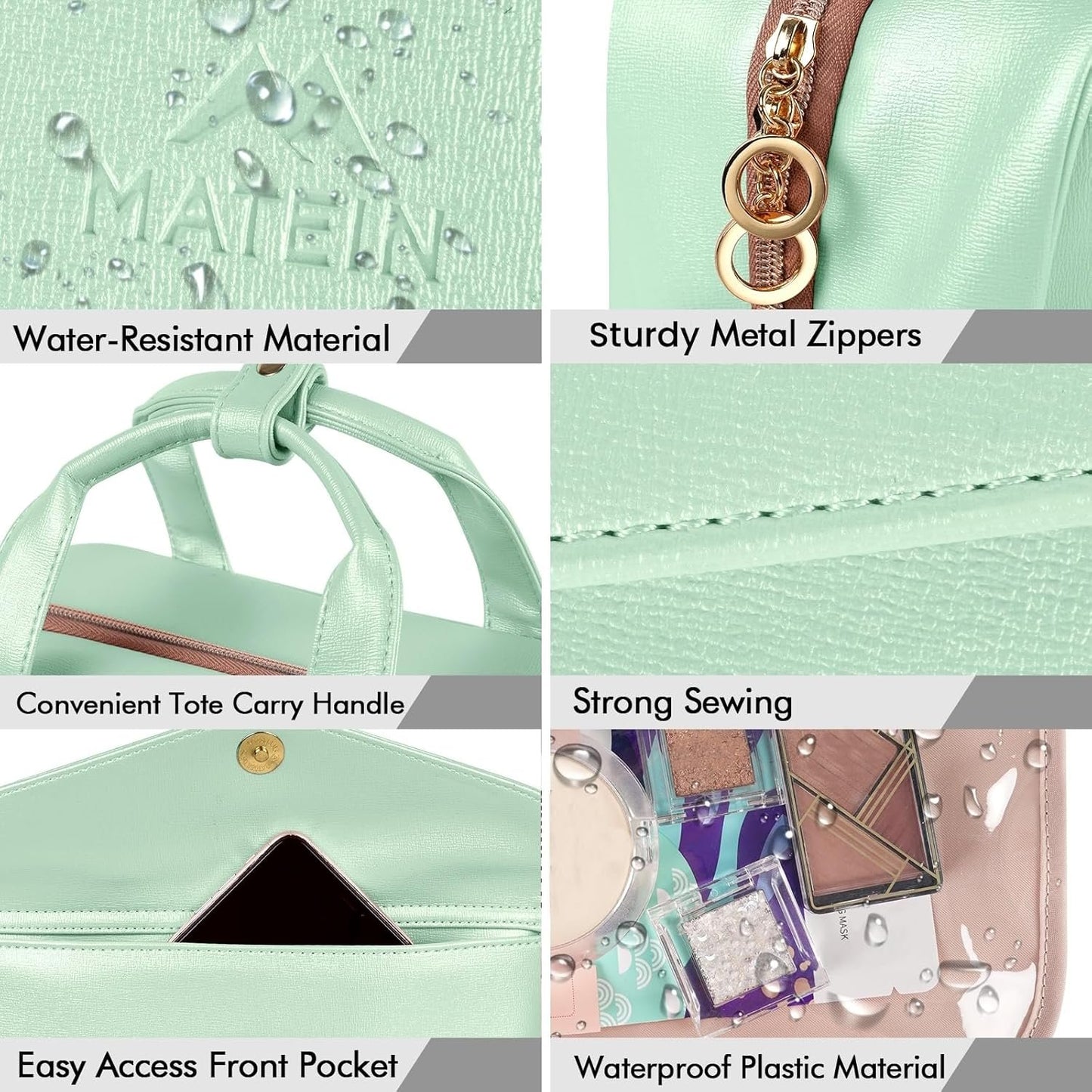 Travel Toiletry Bag for Women, Hanging Makeup Bag with Swivel Hook, Large Waterproof Cosmetic Bag Travel Organizer TSA Approved Full Sized Container for Toiletries, Cosmetics, Accessories, Mint Green