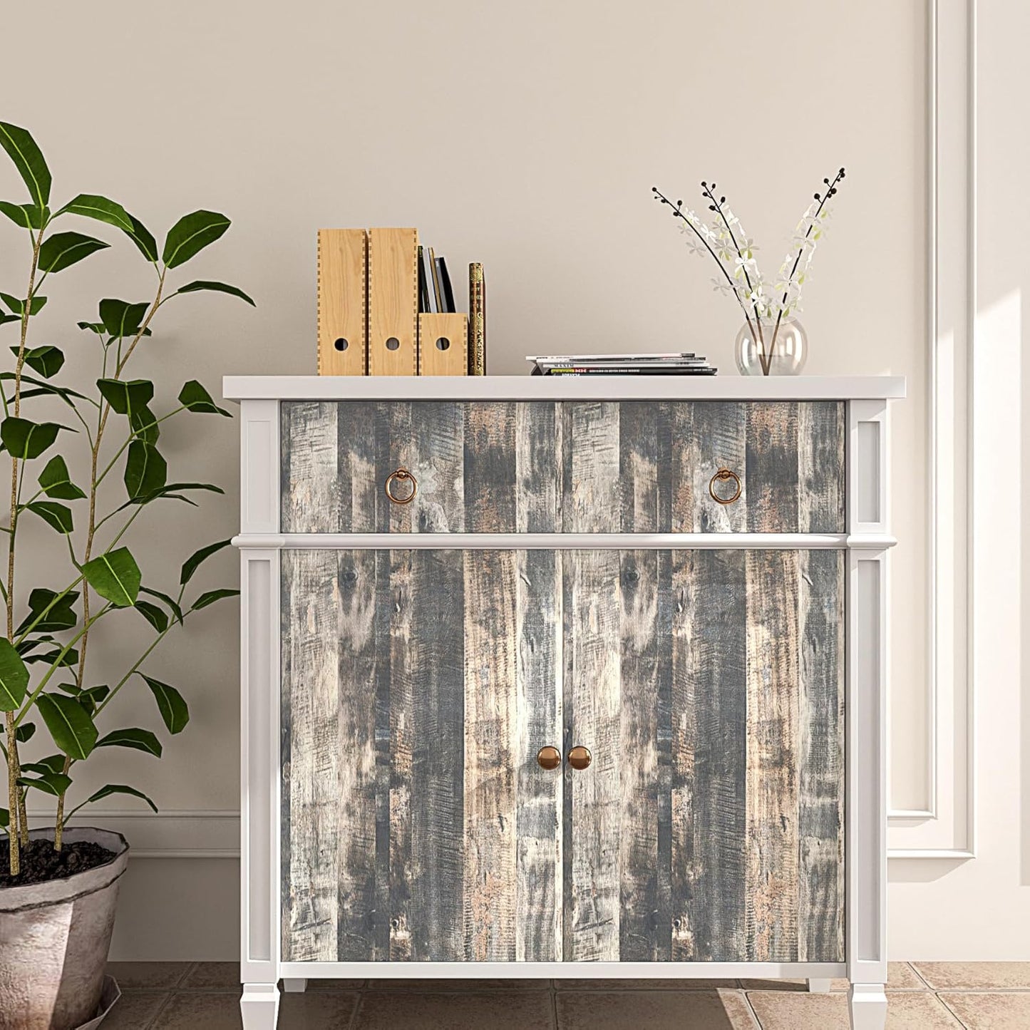 FunStick Wood Effect Adhesive Paper for Grey Table Wood Wallpaper Panel Wall Sticker Bedroom Kitchen Grey Adhesive Film for Furniture Wood Panel 30 cm x 5 m