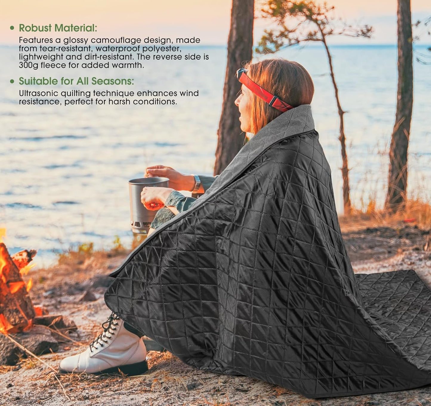 BESTHUNTINER Warm Blanket with Fleece Lining,Large Stadium Blanket,Waterproof,Thermal,Sleeping Gear for Camping,Emergency,Space,Car Blanket,Airplane,Hiking,Picnic.