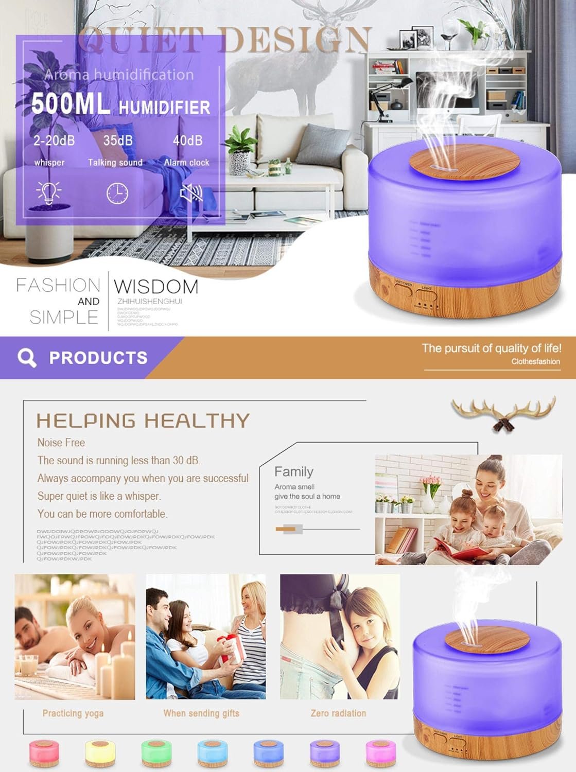 500Ml Essential Oil Diffuser Remote Control Aroma Mist Ultrasonic Air Humidifier 4 Timer Settings Led Night Light