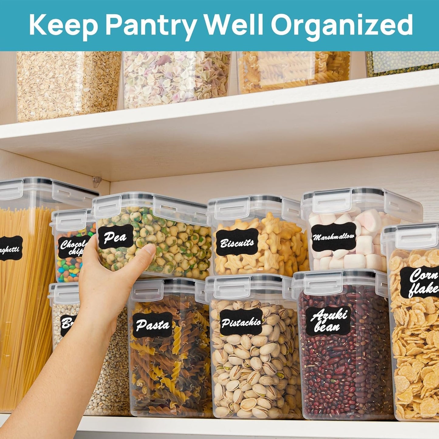 Vtopmart Airtight Food Storage Containers Set with Lids, 15pcs BPA Free Plastic Dry Food Canisters for Kitchen Pantry Organization and Storage, Dishwasher safe,Include 24 Labels