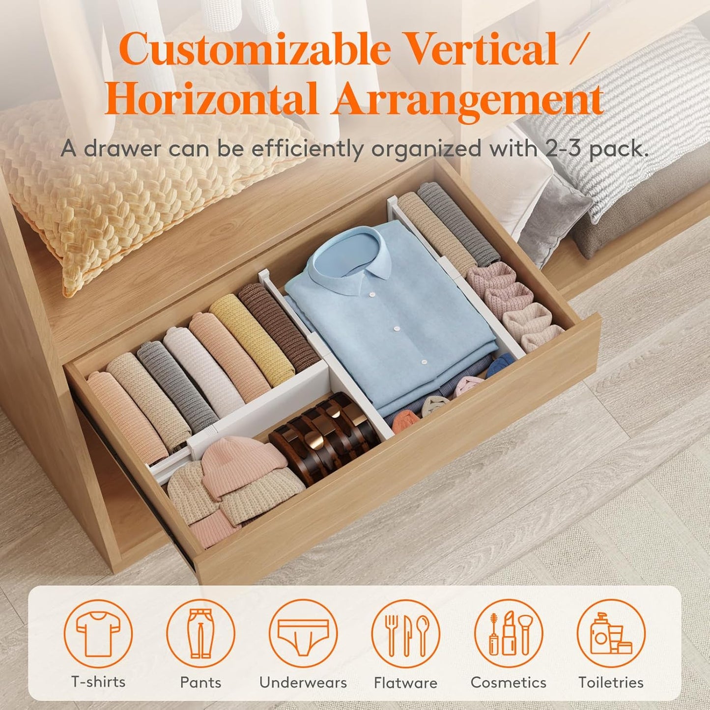 Lifewit 8 Pack Drawer Dividers 4" High,11-17" Adjustable Dresser Drawer Organizers for Clothes, Expandable Dresser Separators in Bedroom/Bathroom/Kitchen/Vanity/Office Organization and Storage, White