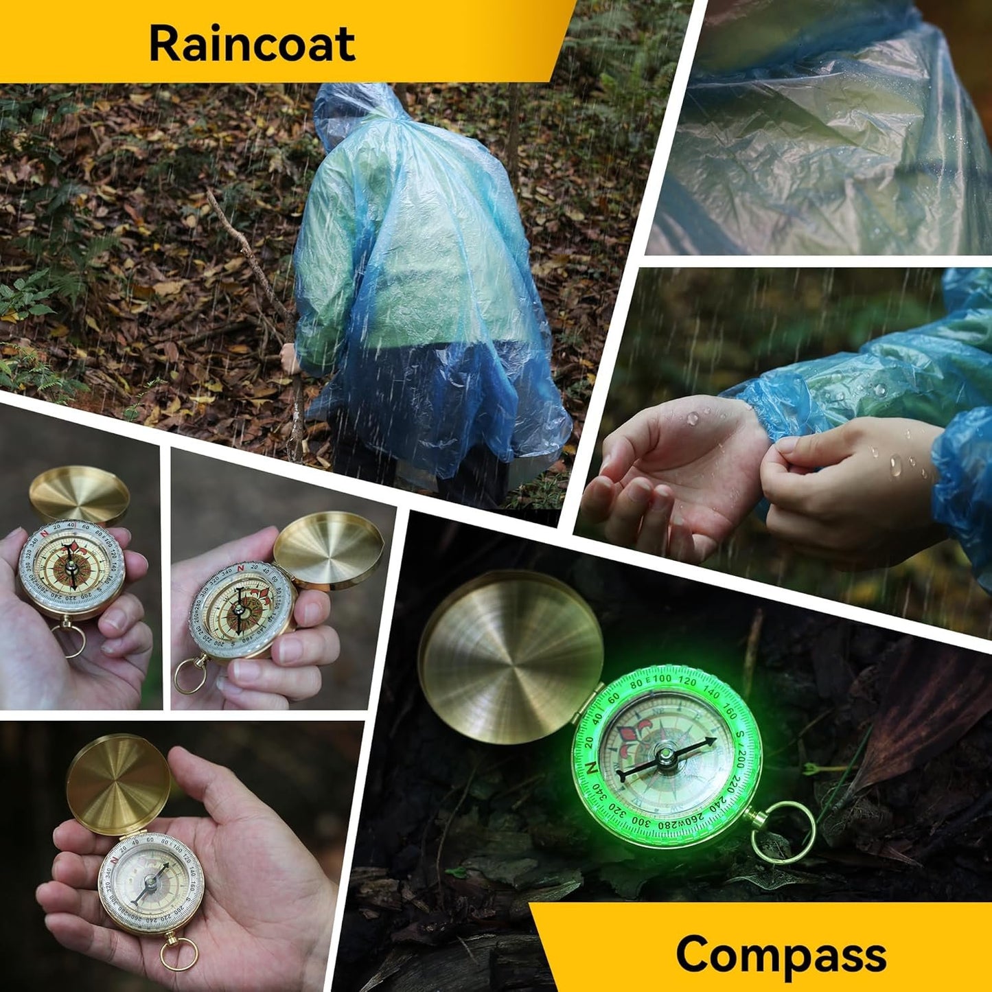 Graxury 14-in-1 Multi-Purpose Emergency Survival Kit & Camping Accessories, Flint, Multi-Purpose Card, Emergency Blanket, Flashlight and More for Camping, Fishing, Hunting