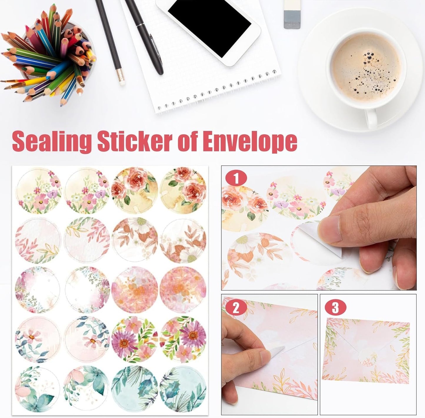 RAORAOYUE 160PCS Stationary Paper and Envelopes Set, 10 Different Style Floral Themed Writing Paper Stationery Set (50 Stationery Paper + 50 envelopes+60 Sticker)
