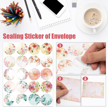 RAORAOYUE 160PCS Stationary Paper and Envelopes Set, 10 Different Style Floral Themed Writing Paper Stationery Set (50 Stationery Paper + 50 envelopes+60 Sticker)