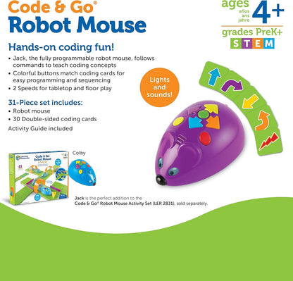 Learning Resources Code and Go Robot Mouse, Coding STEM Toy, 31 Piece Coding Set, Screen Free Coding Toys for Kids, Ages 4 and up