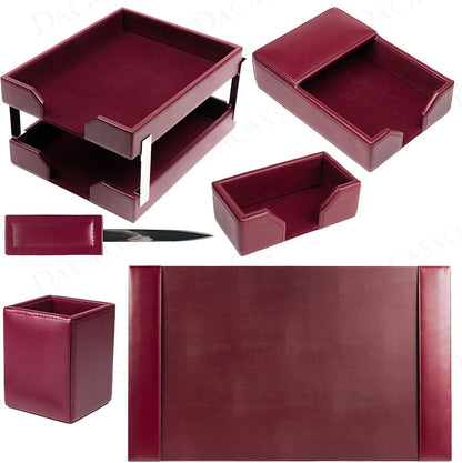 Dacasso Burgundy Bonded Leather Luxury 8-Piece Desk Accessory Set - Blotter Pad & Desk Organization Essentials - Executive Decor and Surface Protector