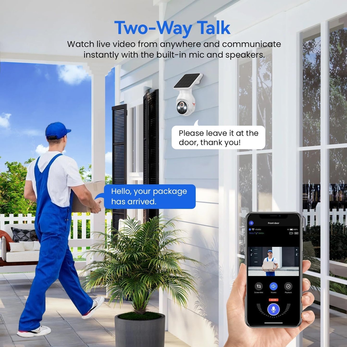1080p WiFi Security Camera with Solar Panel, Battery Powered, Pan Tilt, AI Motion Detection, Night Vision, 2-Way Talk, IP65, Cloud Storage (Sold Separately), 2.4GHz WiFi Only