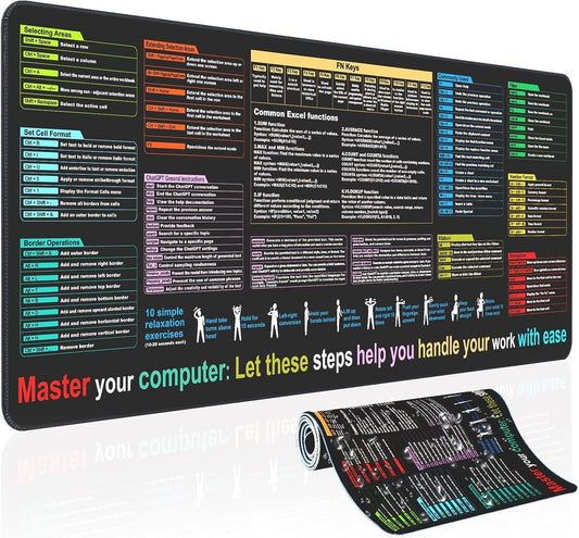 Waterproof Mouse pad Excel Cheat Sheet Desk pad, Contains 9 Major Excel Function modules and Common Functions, Large XL Mouse pad, Desk mat for Keyboard and Mouse|Computer mat with excel Shortcuts