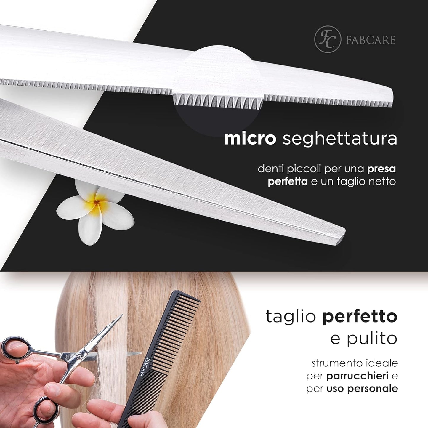 FABCARE Professional Hairdressing Scissors with Micro Serration, Extra Sharp, Ideal for Hair Cutting and Barber Use, 6 Inch Length, Ergonomic Design for Precision and Comfort