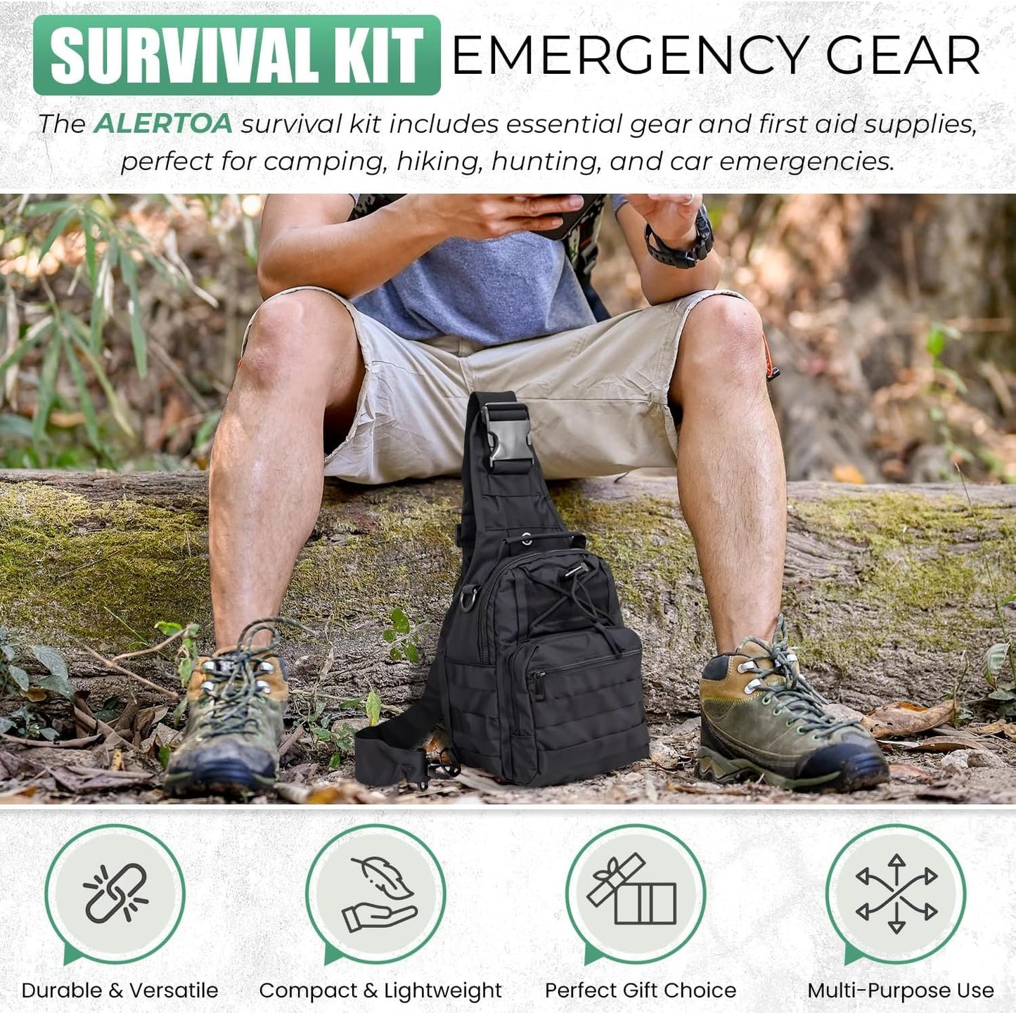 Emergency Survival kit, 73 pcs in 1 Survival Gears with First Aid Compass Tactical Tools Headlamp Shovel fire starter Outdoor Camping Hiking Biking Gifts Ideas for Men Husband Boyfriend Dad Father Boy