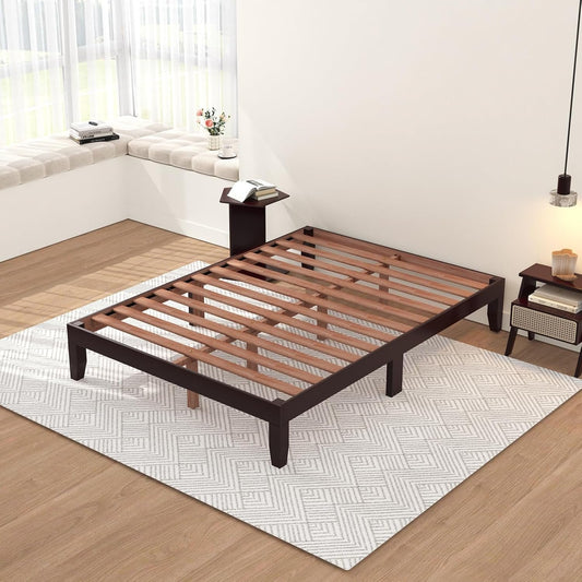Full Bed Frames, Wooden Bed Frames, Heavy Duty Wooden Slat Support, Basic Assembly, No Box Spring, Modern Minimalist Design, Without Headboard (Cherry Full)