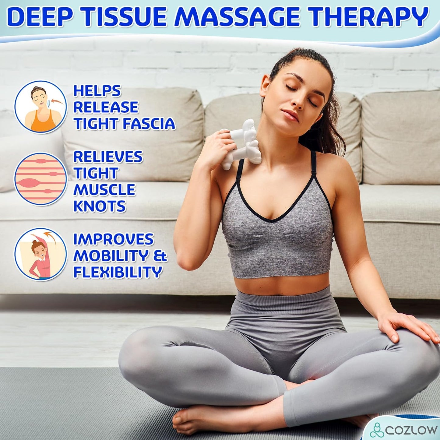 Cozlow - Fascia Massage Tool for Trigger Point Pain Relief - Myofascial Release Massager for Reduced Cellulite Appearance & Tight Muscle Knots - Deep Tissue Massage Nodes for Neck, Shoulder & Legs