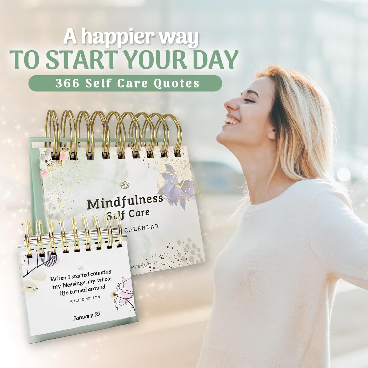 MESMOS 366 Daily Self Care Quotes Mindfulness Perpetual Calendar, Cute Office Desk Decor Women, Desk Decorations Accessories for Women Office, Motivational & Inspirational Gifts
