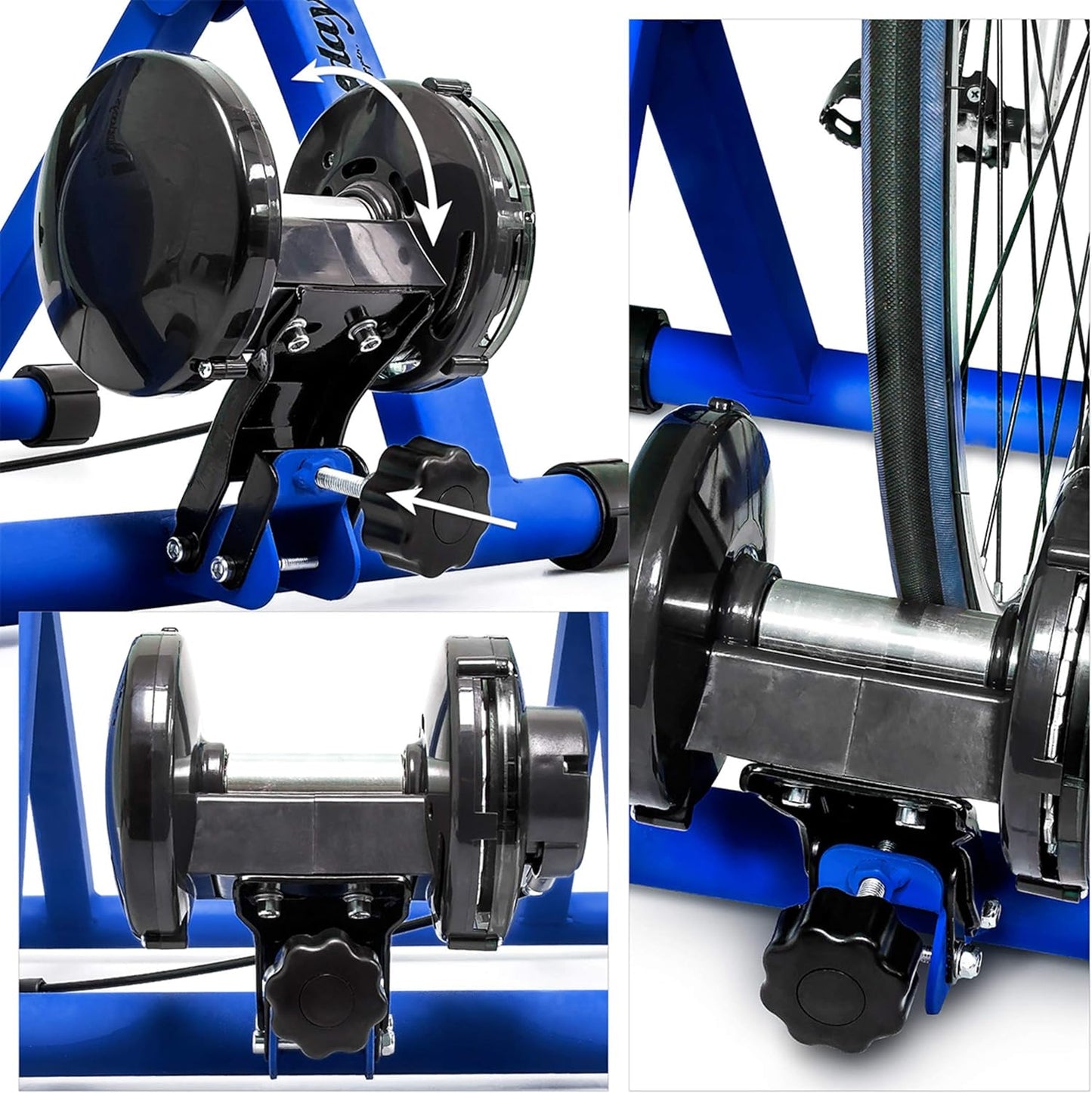Relaxdays Indoor Bicycle Resistance Trainer, 6 Gears, for 26-28" Wheels Indoor Cycling Stand, Cardio Workout, Blue/Green