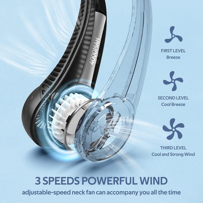 Portable Neck Fan, Hands Free Bladeless Fan, 360Â° Cooling Personal Fan,Wearable Quiet Fan for Outdoor Indoor, Birthday Gifts for Men Women Mom Dad, 4000mAh Battery USB Rechargeable, 3-Speeds(Black)