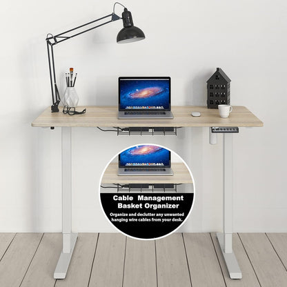 SHW 48-Inch Electric Height Adjustable Sit to Stand Desk with Hanging Hooks and Cable Management, 122 x 60 cm, Maple