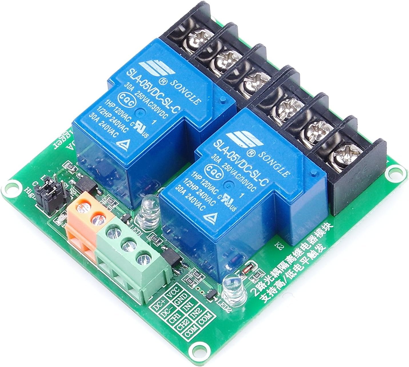 KNACRO 2-Channel 5V Relay Module High Low Level Triggering Optocoupler Isolation Load 30A DC 30V AC 250V for PLC Automation Control, Industrial System Control, Arduino