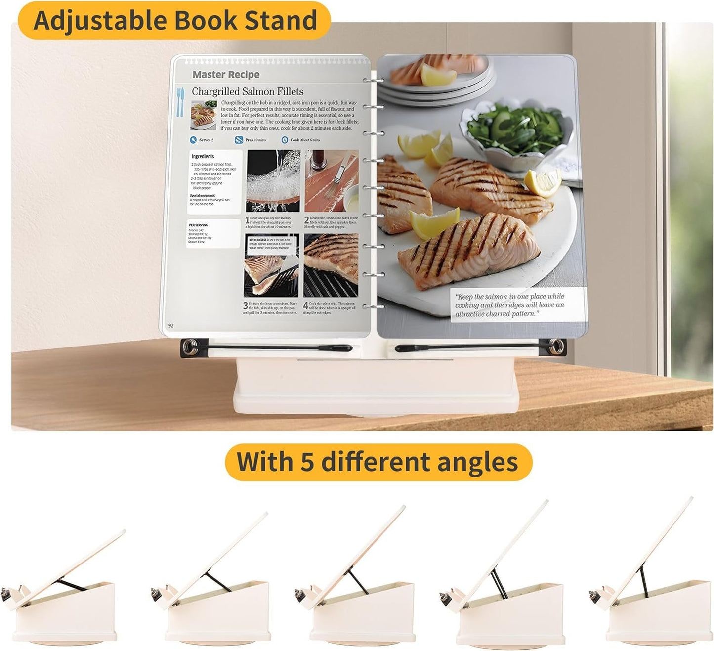 Large Wooden Book Stand with Carousel Base –Adjustable Book Holder with Storage Box and Magnetic Stand – 360° Rotate Wooden Book Organizer for Cookbook, Reading Book, Magazine, Laptop (White)