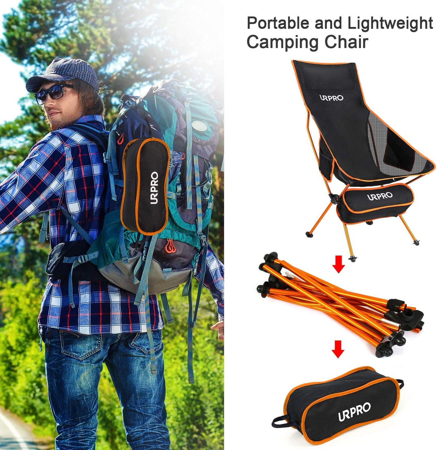 Upgraded Outdoor Camping Chair Portable Lightweight Folding Camp Chairs with Headrest & 2-Sided Pocket High Back for Outdoor Backpacking Hiking Travel Picnic Fishing