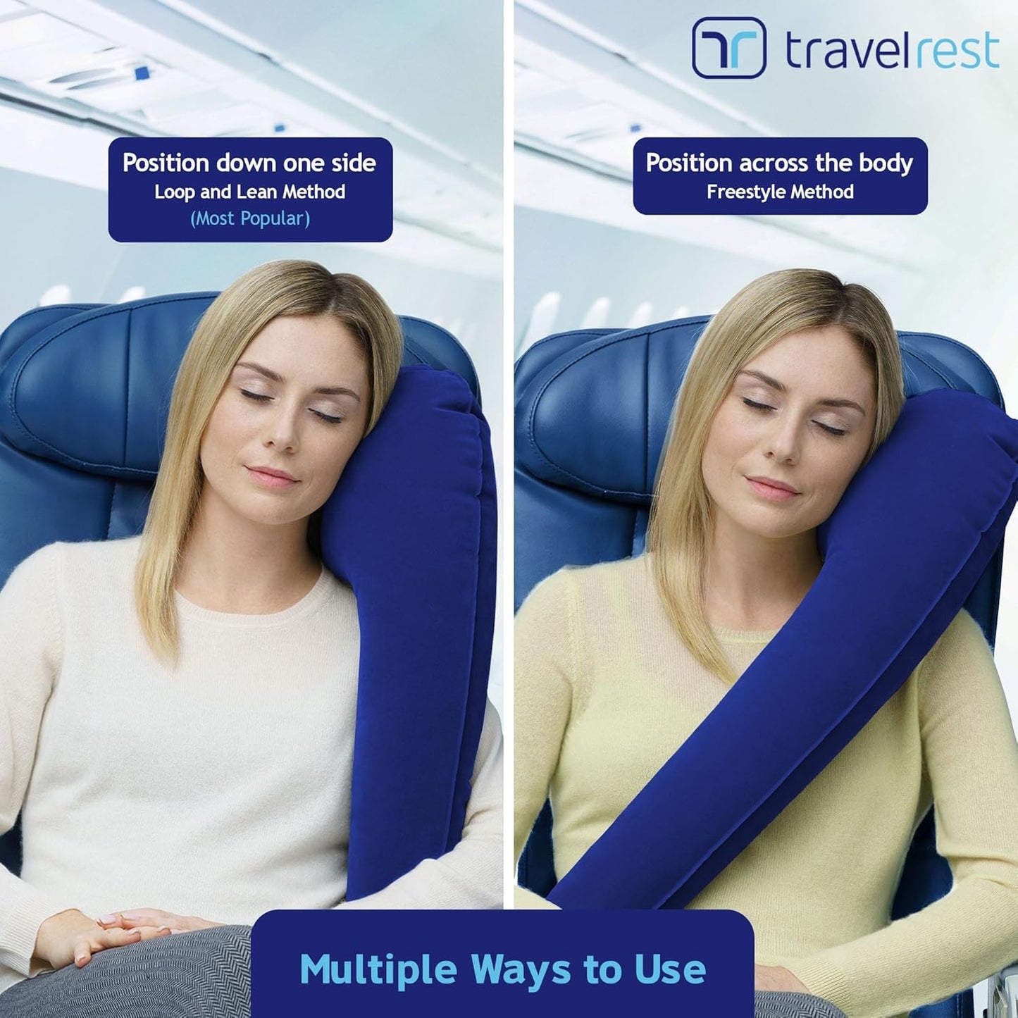 Travelrest Ultimate Travel Pillow & Neck Pillow - Straps to Airplane Seat & Car - Best Accessory for Plane, Auto, Bus, Train, Office Napping, Camping, Wheelchairs (Rolls Up Small) (2-Year Warranty)